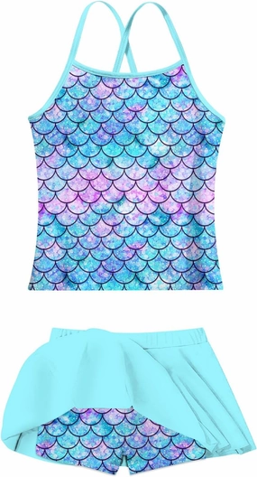 Girls Tankini Swimsuit Two Piece Bathing Suit with Adjustable Strap 3-13 Years