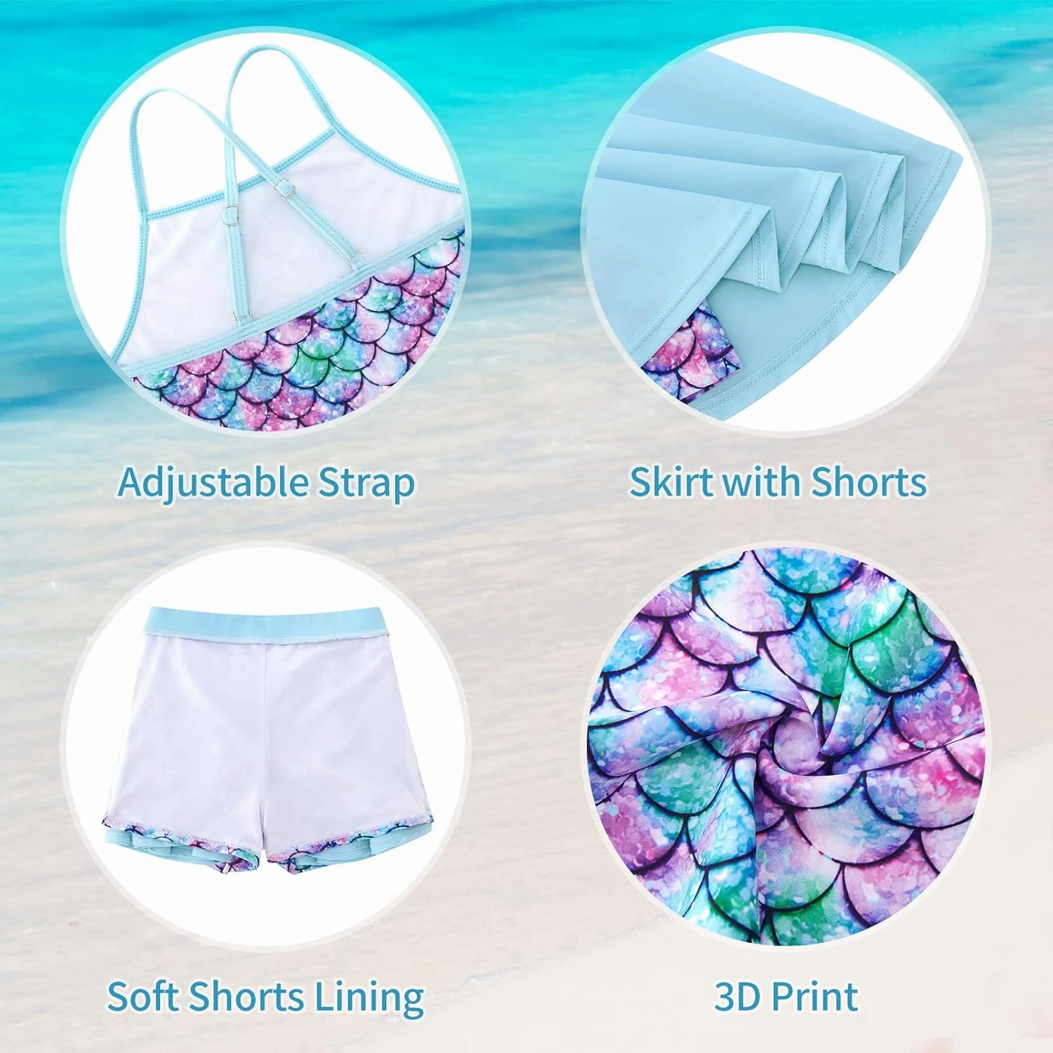 Girls Tankini Swimsuit Two Piece Bathing Suit with Adjustable Strap 3-13 Years
