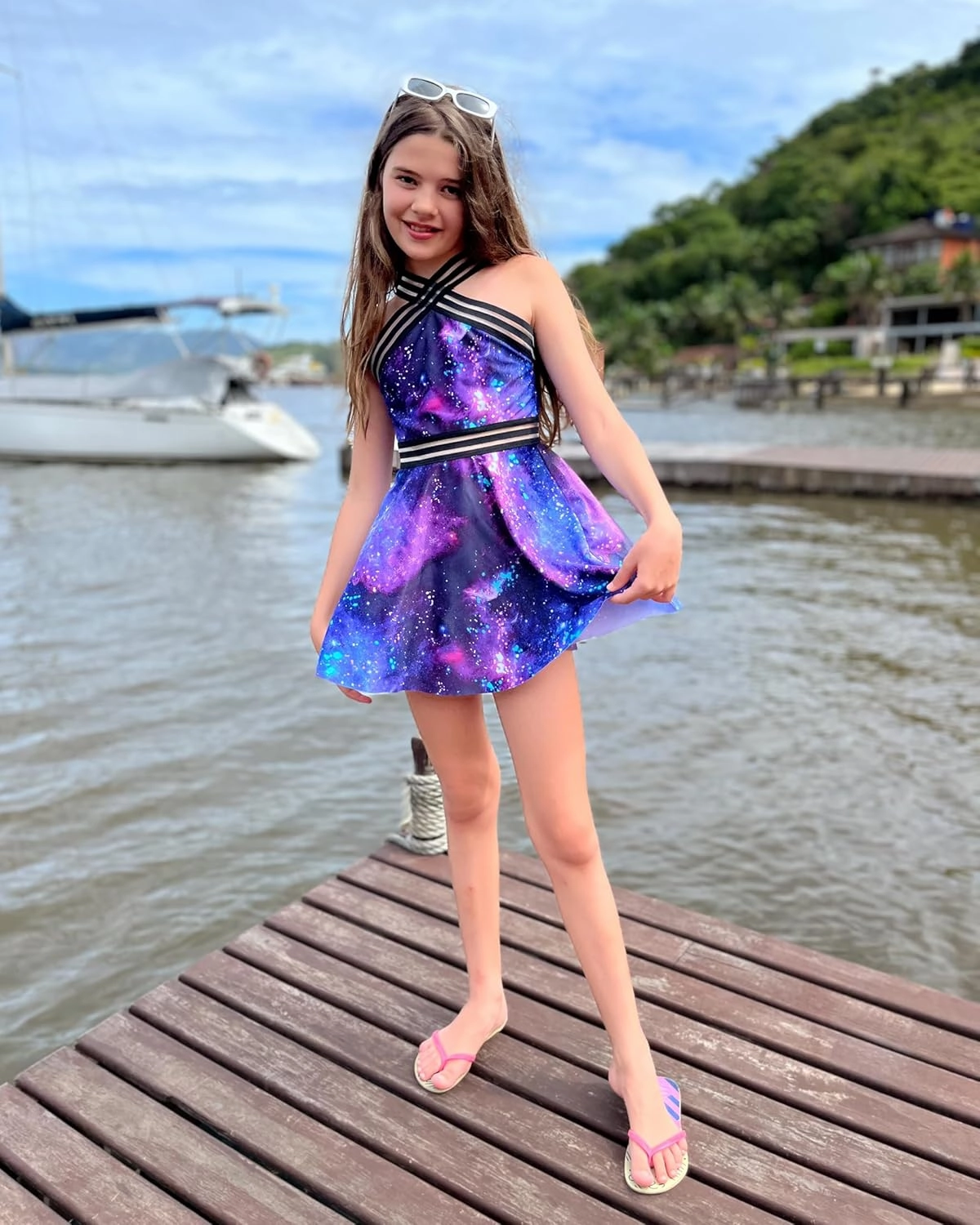 Girls Tankini Swimsuits Set size 7-14T Two Piece Swim Skirt and Bikini Bottom Criss-Cross Hawaii Bathing Suit