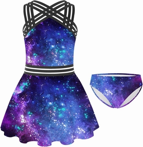 Girls Tankini Swimsuits Set size 7-14T Two Piece Swim Skirt and Bikini Bottom Criss-Cross Hawaii Bathing Suit