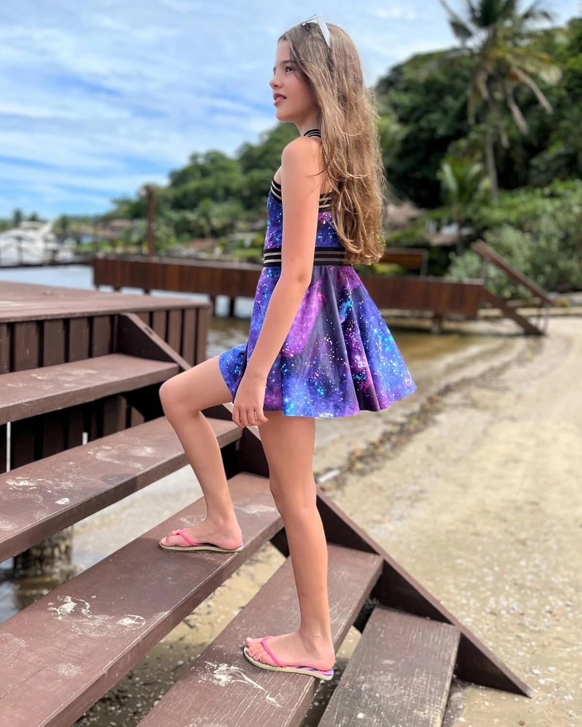 Girls Tankini Swimsuits Set size 7-14T Two Piece Swim Skirt and Bikini Bottom Criss-Cross Hawaii Bathing Suit