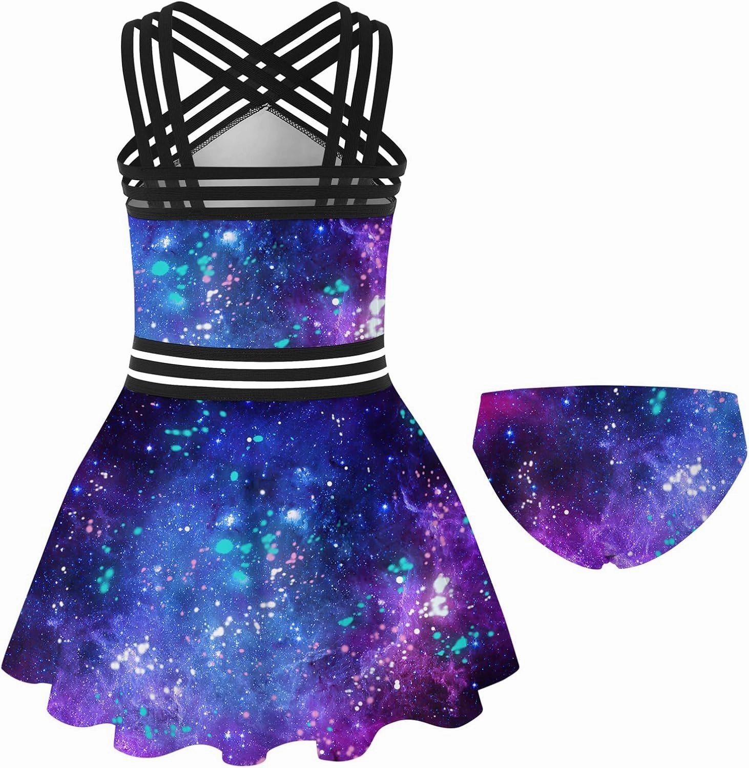Girls Tankini Swimsuits Set size 7-14T Two Piece Swim Skirt and Bikini Bottom Criss-Cross Hawaii Bathing Suit
