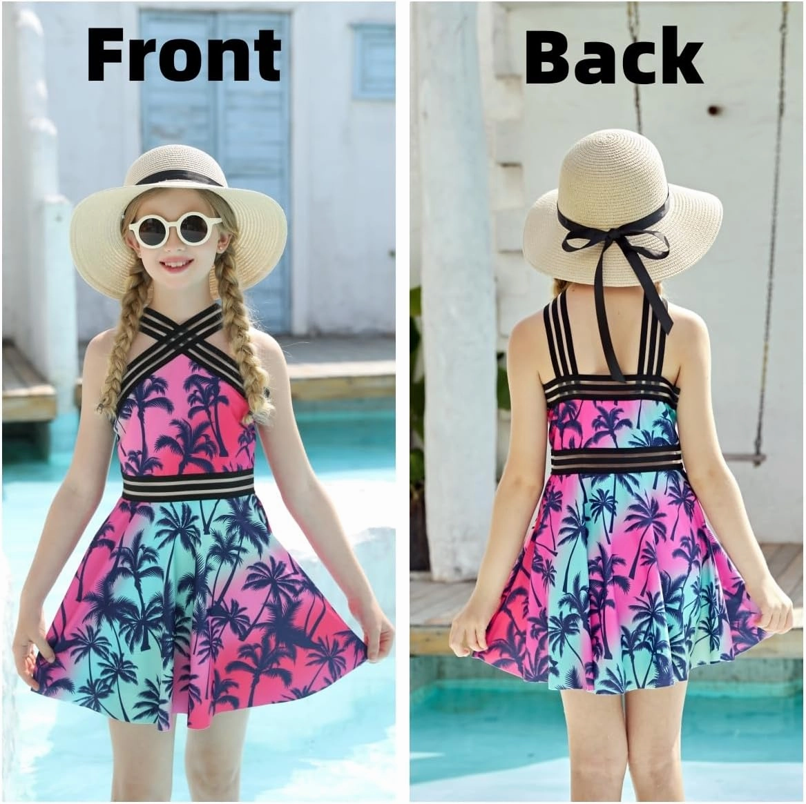 Girls Tankini Swimsuits Set size 7-14T Two Piece Swim Skirt and Bikini Bottom Criss-Cross Hawaii Bathing Suit