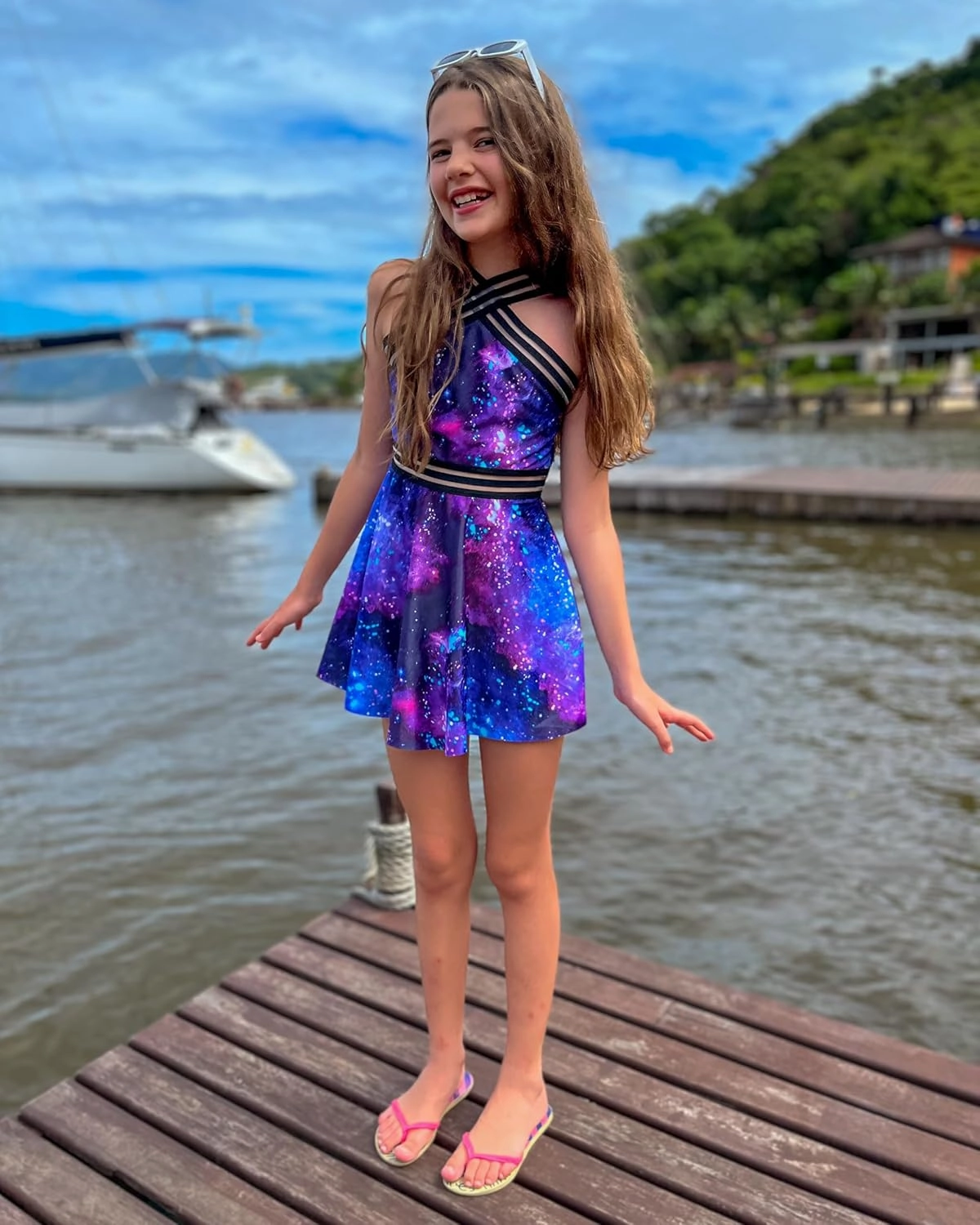 Girls Tankini Swimsuits Set size 7-14T Two Piece Swim Skirt and Bikini Bottom Criss-Cross Hawaii Bathing Suit