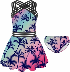 Girls Tankini Swimsuits Set size 7-14T Two Piece Swim Skirt and Bikini Bottom Criss-Cross Hawaii Bathing Suit