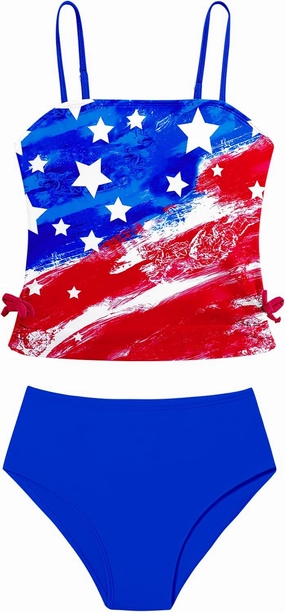 Girls Tankini Swimsuits Two Piece Bathing Suit Drawstring Swimwear Set for Girls 7-14 Years