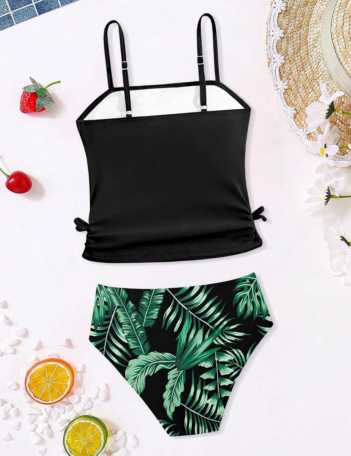 Girls Tankini Swimsuits Two Piece Bathing Suit Drawstring Swimwear Set for Girls 7-14 Years