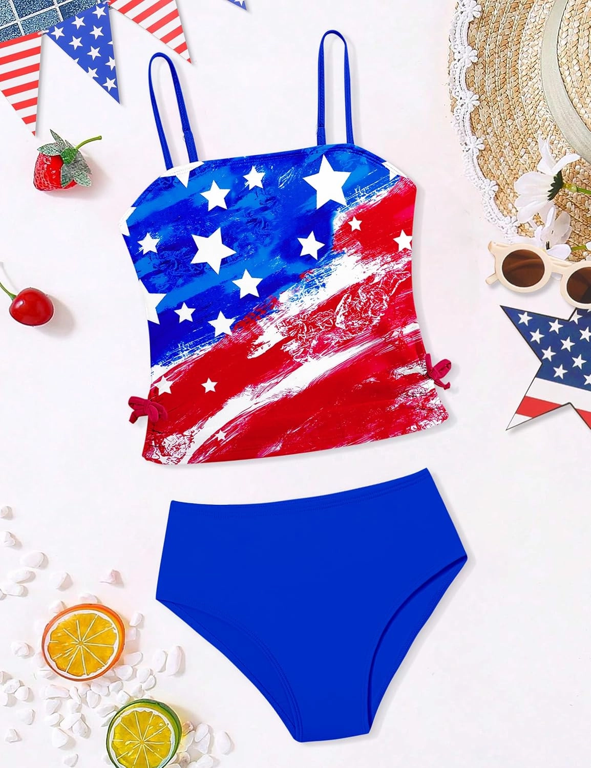 Girls Tankini Swimsuits Two Piece Bathing Suit Drawstring Swimwear Set for Girls 7-14 Years