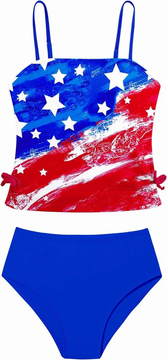 Girls Tankini Swimsuits Two Piece Bathing Suit Drawstring Swimwear Set for Girls 7-14 Years