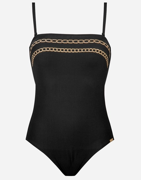 Golden Chain Bandeau Swimsuit - Black