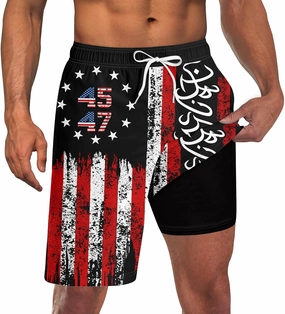 Goodstoworld Men's Funny Swim Trunks with Compression Liner 2 in 1 Quick-Dry 9" Stretch Shorts with Three Pockets