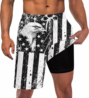 Goodstoworld Men's Funny Swim Trunks with Compression Liner 2 in 1 Quick-Dry 9" Stretch Shorts with Three Pockets