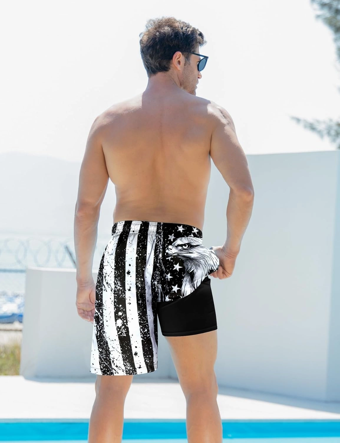 Goodstoworld Men's Funny Swim Trunks with Compression Liner 2 in 1 Quick-Dry 9" Stretch Shorts with Three Pockets