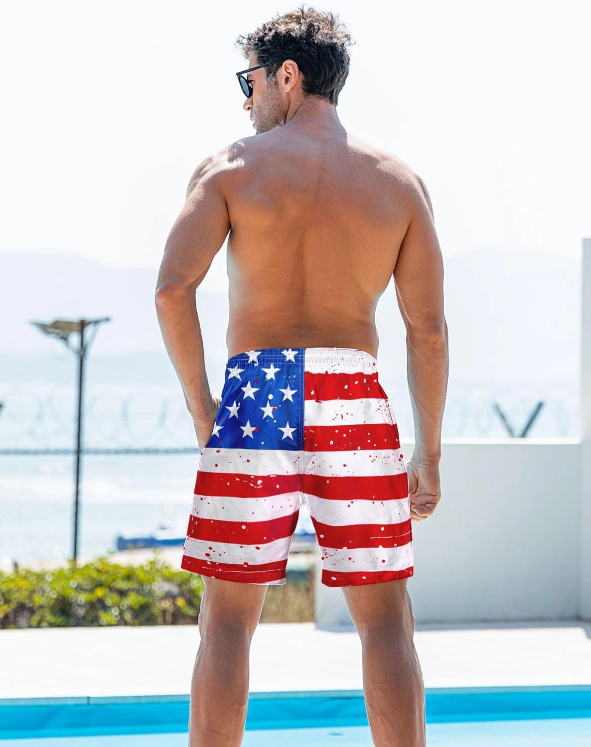 Goodstoworld Men's Novelty Swimtrunks Quick Dry 3D Printed Mesh Lining Beach Board Shorts with Pockets S-4XL