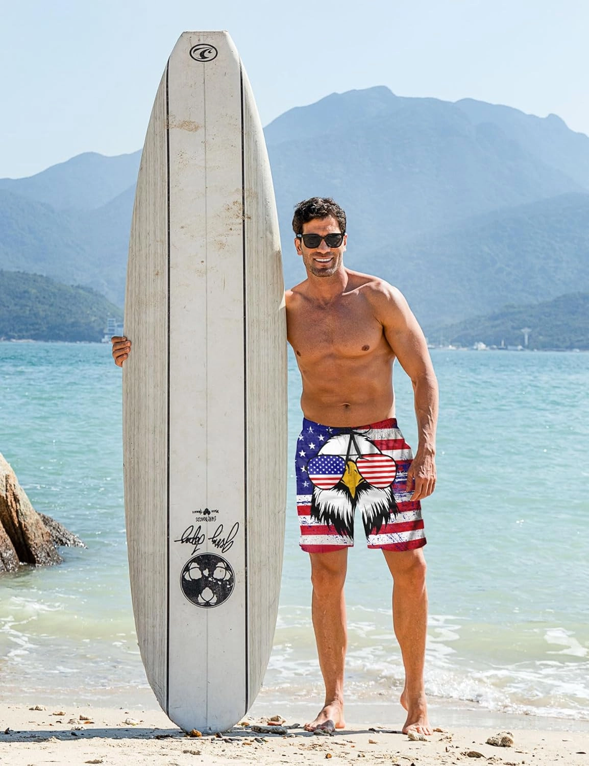 Goodstoworld Men's Novelty Swimtrunks Quick Dry 3D Printed Mesh Lining Beach Board Shorts with Pockets S-4XL