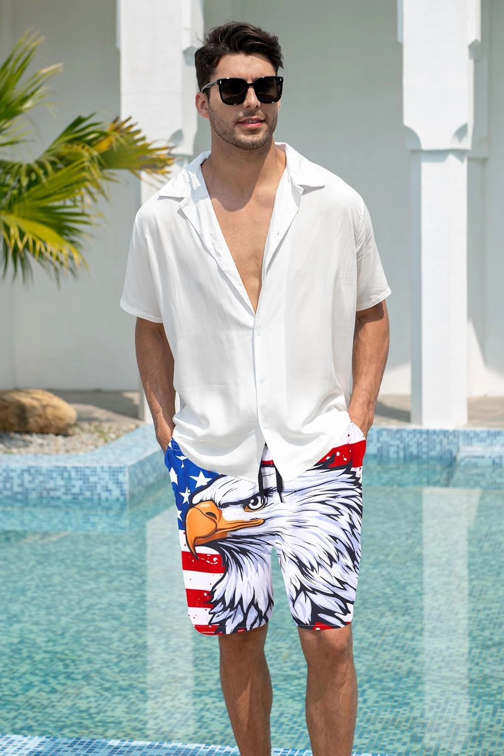 Goodstoworld Men's Novelty Swimtrunks Quick Dry 3D Printed Mesh Lining Beach Board Shorts with Pockets S-4XL