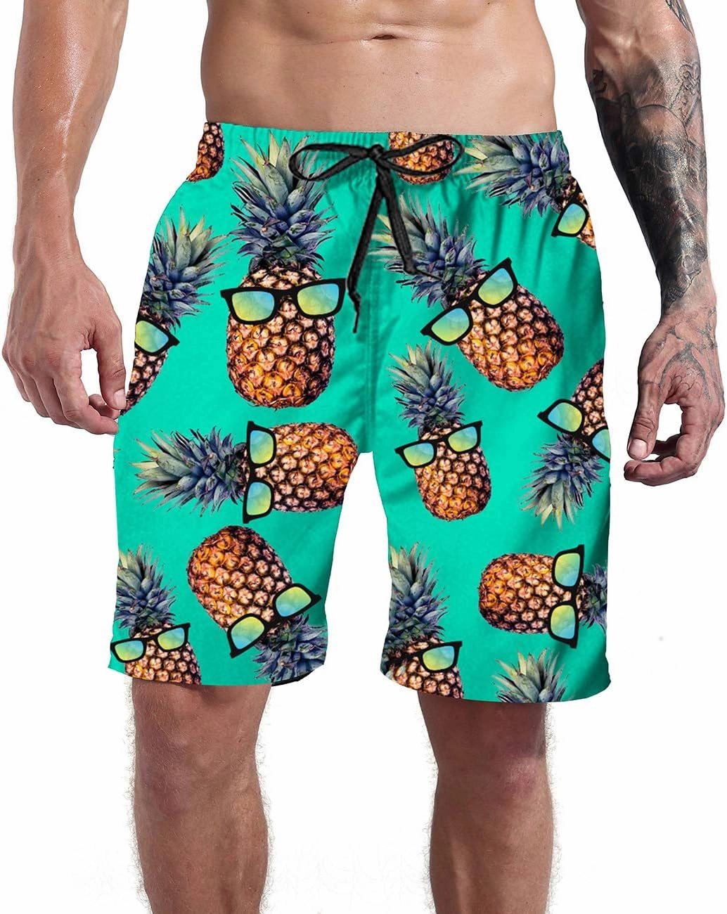 Goodstoworld Men's Novelty Swimtrunks Quick Dry 3D Printed Mesh Lining Beach Board Shorts with Pockets S-4XL
