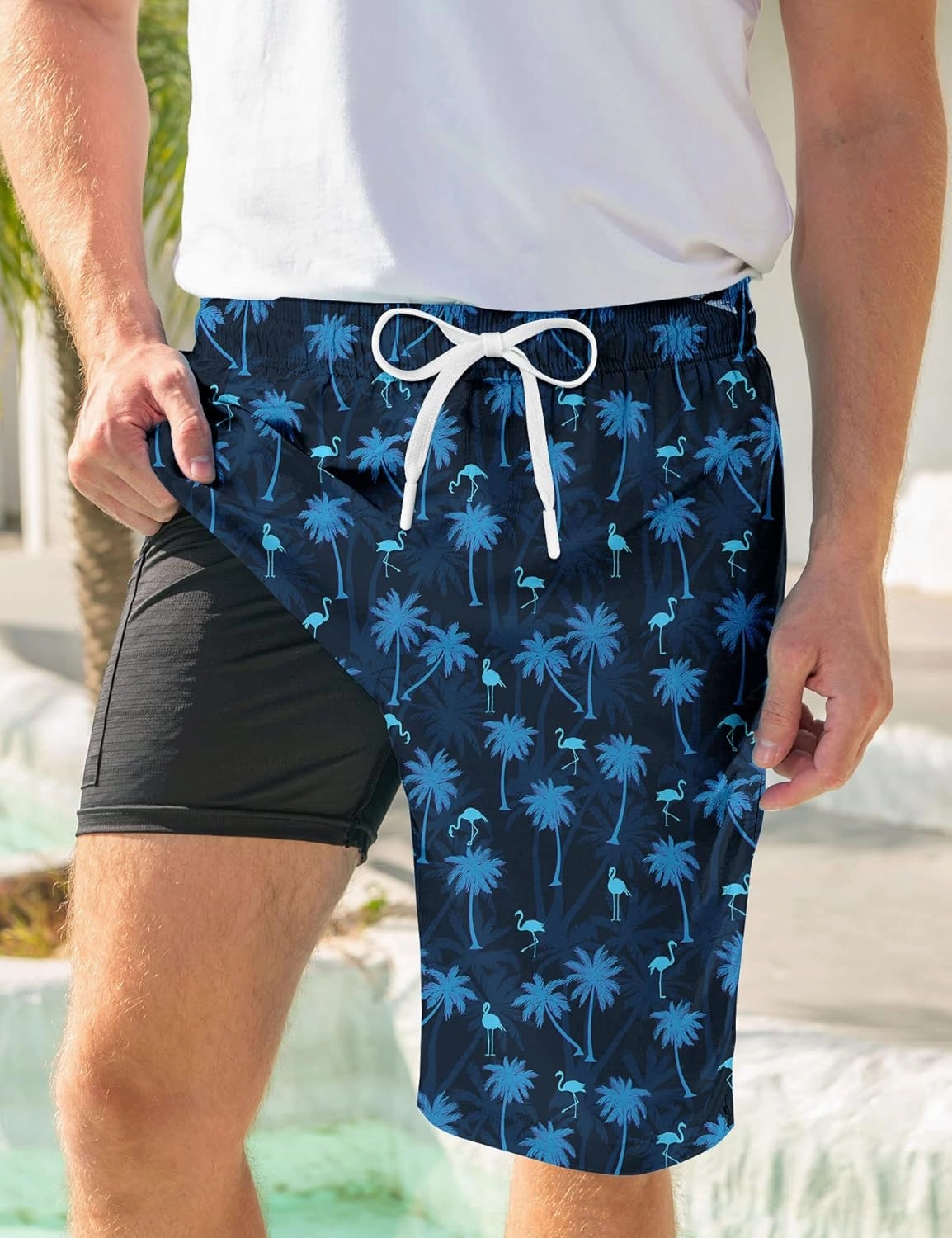 Goodstoworld Mens Swim Trunks with Compression Liner 9'' Inseam Quick Dry Swimsuit Shorts M-3XL