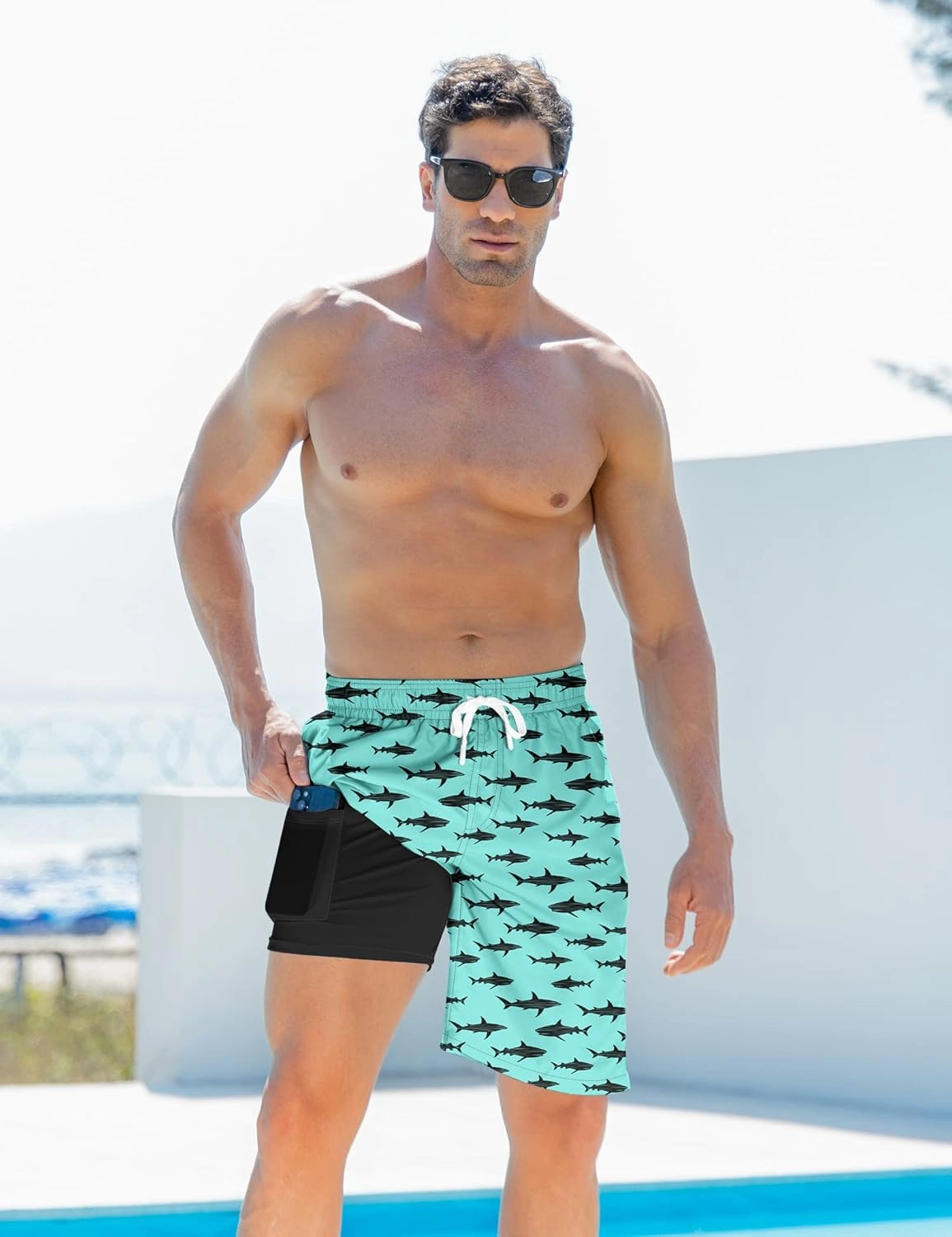 Goodstoworld Mens Swim Trunks with Compression Liner 9'' Inseam Quick Dry Swimsuit Shorts M-3XL