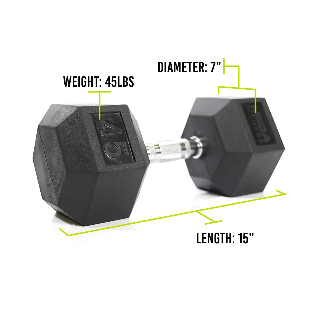Mega Fitness - Rubber Hex Dumbbell 45lbs, Breathable workout tops, Resistance Bands,Tubes, Olympic Frisbee Rack