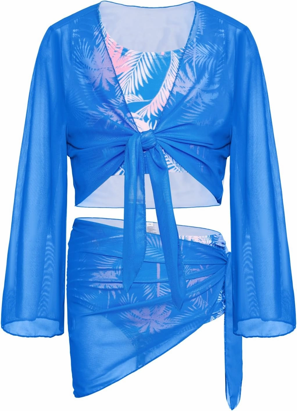 GRACE KARIN Girls Bathing Suit Adjustable Taniki Swimsuit Tie Front 4 Piece Bikini Set with Kimono Cover Up 6-14