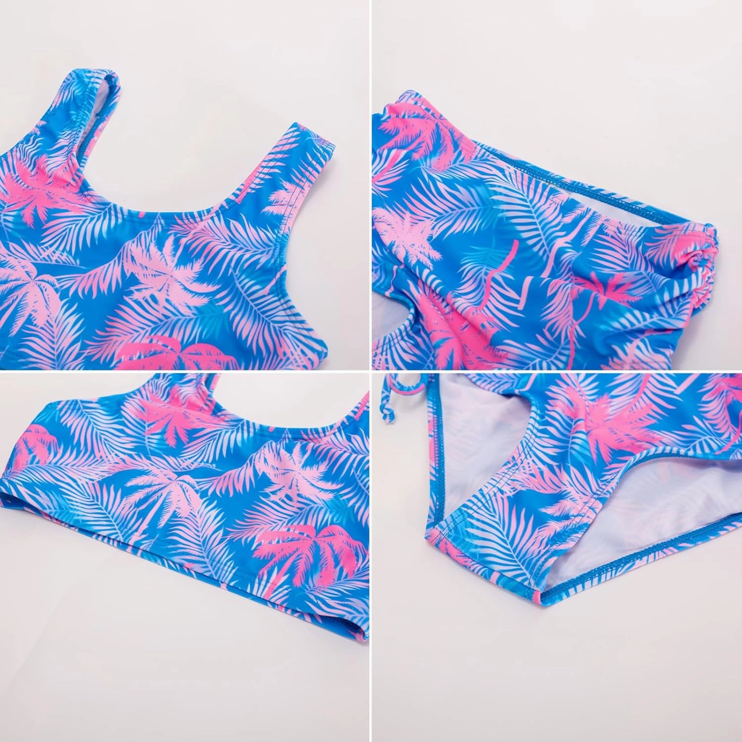 GRACE KARIN Girls Bathing Suit Adjustable Taniki Swimsuit Tie Front 4 Piece Bikini Set with Kimono Cover Up 6-14