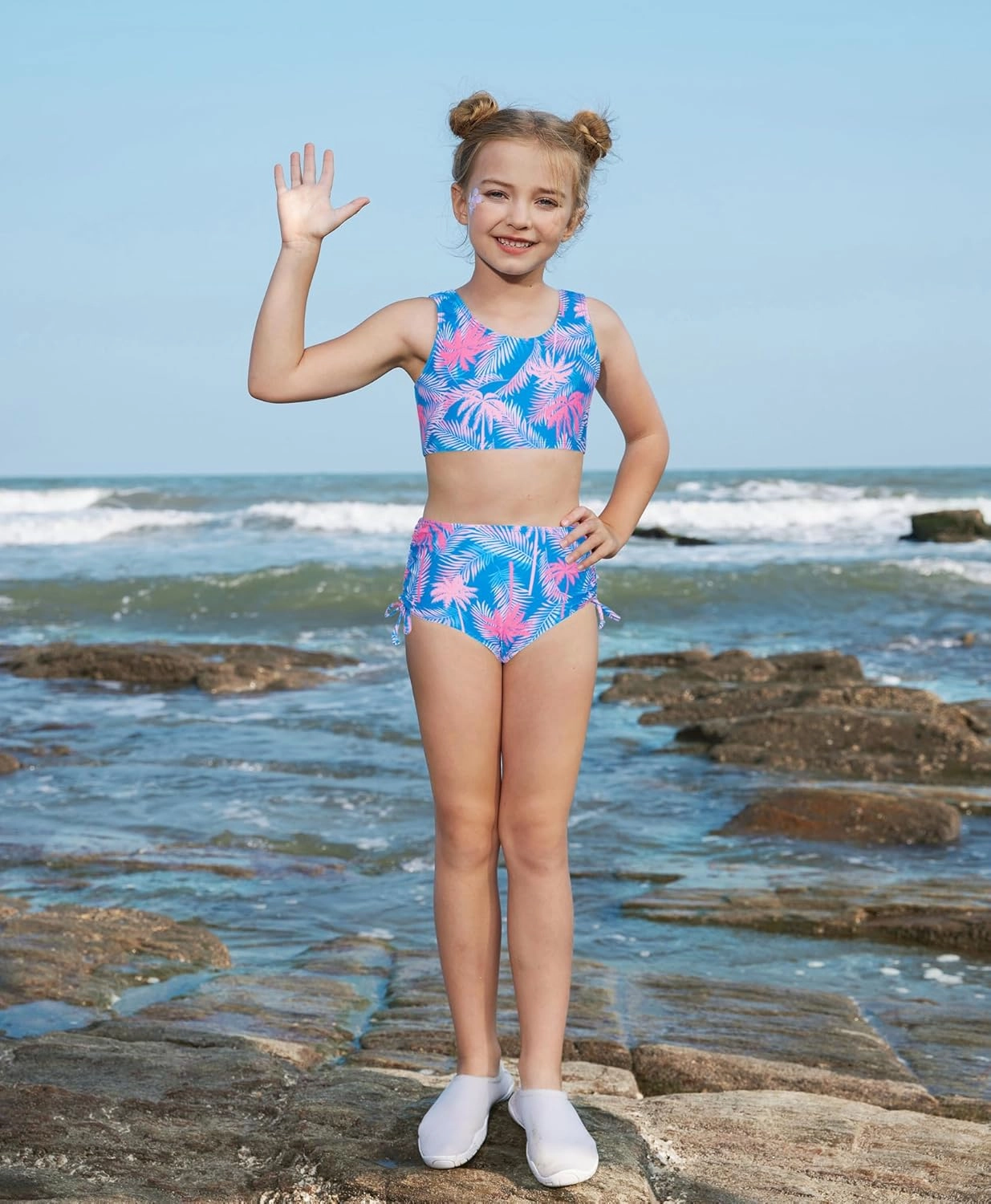 GRACE KARIN Girls Bathing Suit Adjustable Taniki Swimsuit Tie Front 4 Piece Bikini Set with Kimono Cover Up 6-14