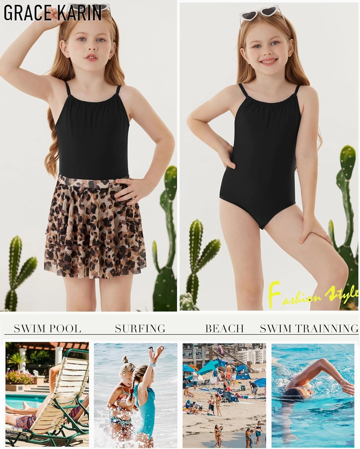 GRACE KARIN Girls Swimsuit with Skirt One Piece Bathing Suit Swimwear 6-14Y