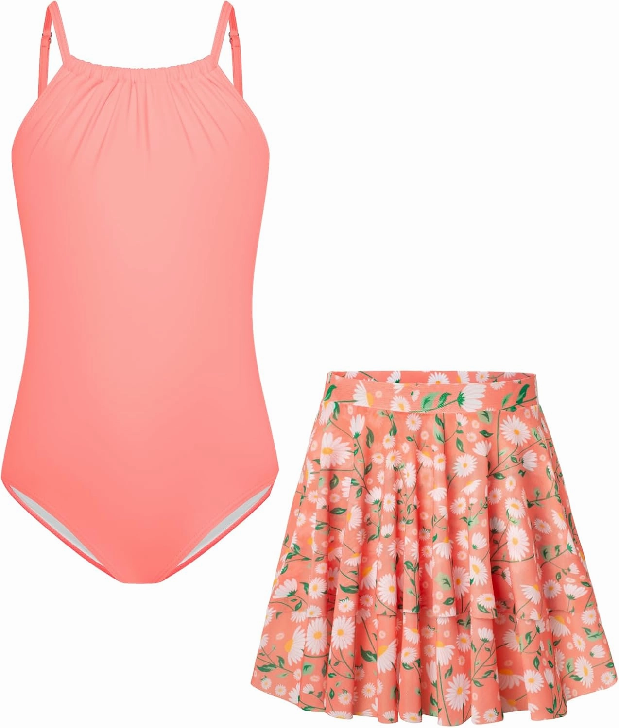 GRACE KARIN Girls Swimsuit with Skirt One Piece Bathing Suit Swimwear 6-14Y