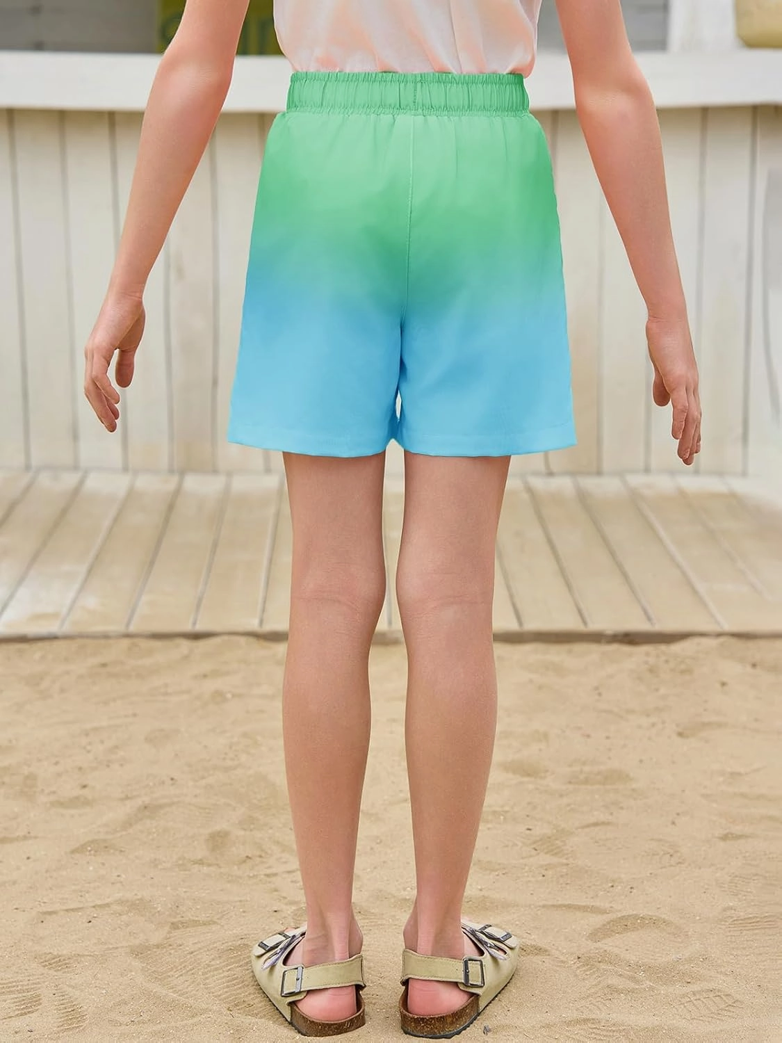 Haloumoning Boys Swim Trunks with Boxer Brief Liner Kids Gradient Quick Dry Swimming Shorts 5-14 Years