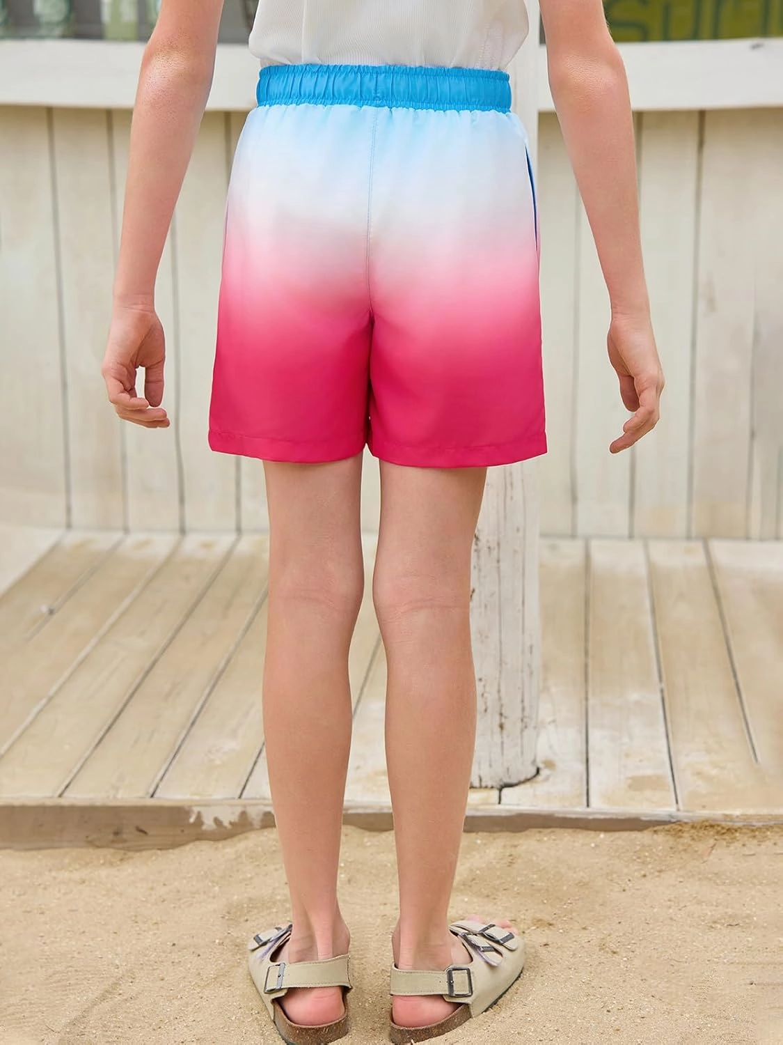 Haloumoning Boys Swim Trunks with Boxer Brief Liner Kids Gradient Quick Dry Swimming Shorts 5-14 Years