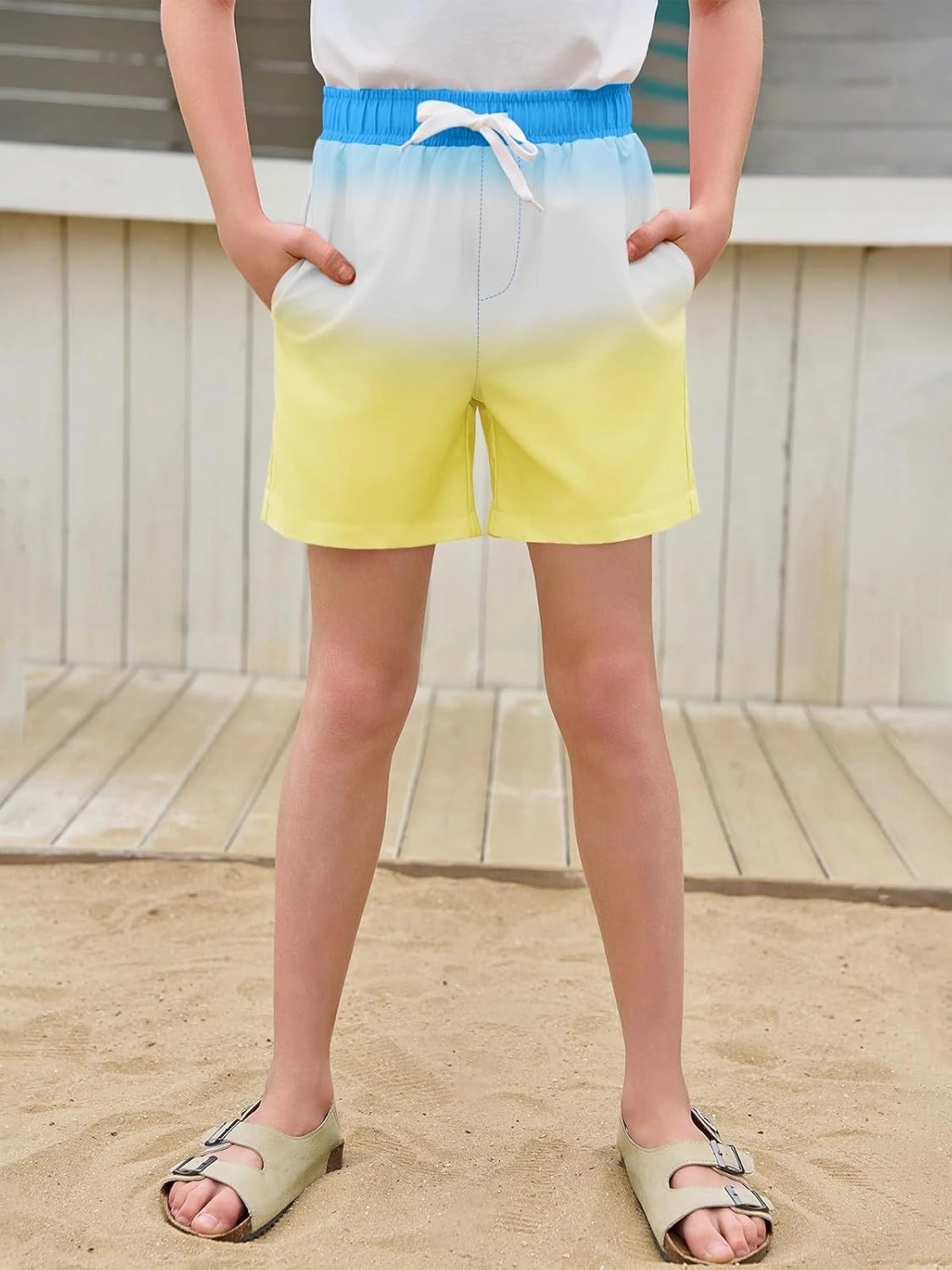 Haloumoning Boys Swim Trunks with Boxer Brief Liner Kids Gradient Quick Dry Swimming Shorts 5-14 Years