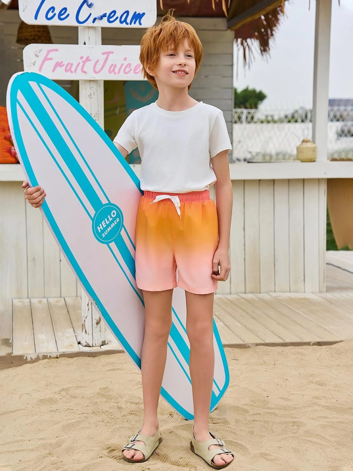 Haloumoning Boys Swim Trunks with Boxer Brief Liner Kids Gradient Quick Dry Swimming Shorts 5-14 Years
