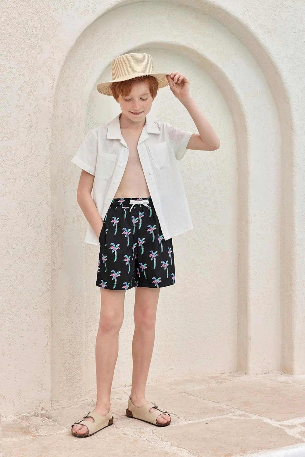 Haloumoning Boys Swim Trunks with Compression Liner Kids Drawstring Bathing Suit Quick Dry Swim Shorts 5-14 Years