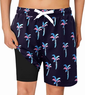 Haloumoning Boys Swim Trunks with Compression Liner Kids Drawstring Bathing Suit Quick Dry Swim Shorts 5-14 Years