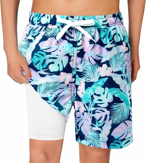 Haloumoning Boys Swim Trunks with Compression Liner Kids Drawstring Bathing Suit Quick Dry Swim Shorts 5-14 Years