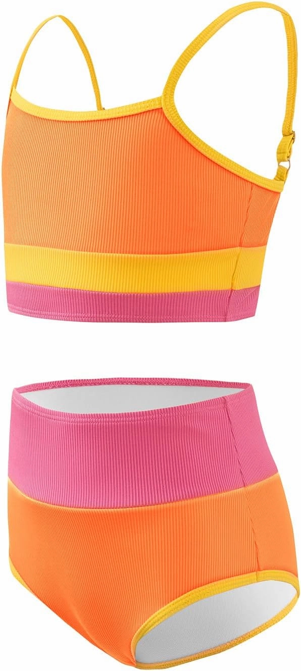 Haloumoning Girls Swimsuits Bikini Set Adjustable Straps Two Piece Color Block Girls' Swimwear with Chest Pad 5-14 Years