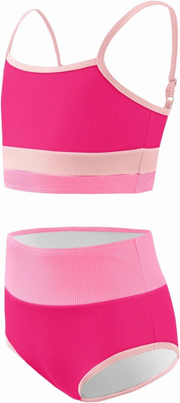 Haloumoning Girls Swimsuits Bikini Set Adjustable Straps Two Piece Color Block Girls' Swimwear with Chest Pad 5-14 Years
