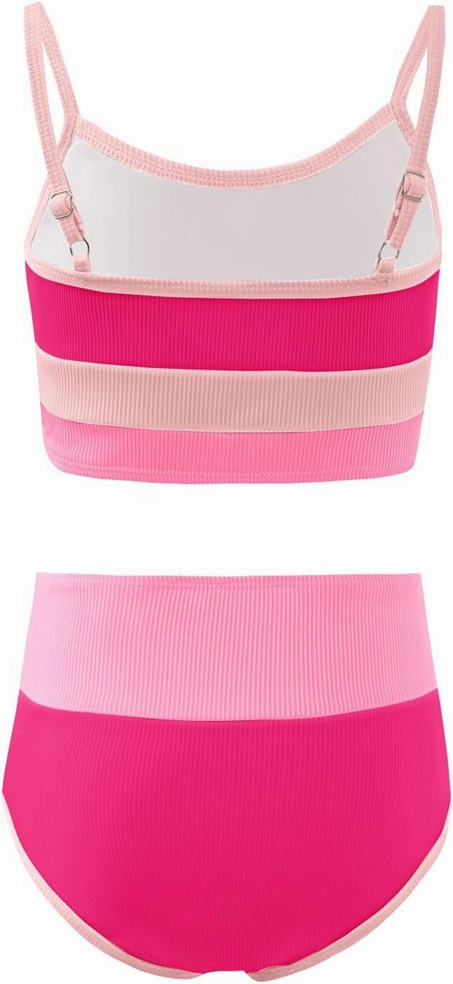 Haloumoning Girls Swimsuits Bikini Set Adjustable Straps Two Piece Color Block Girls' Swimwear with Chest Pad 5-14 Years