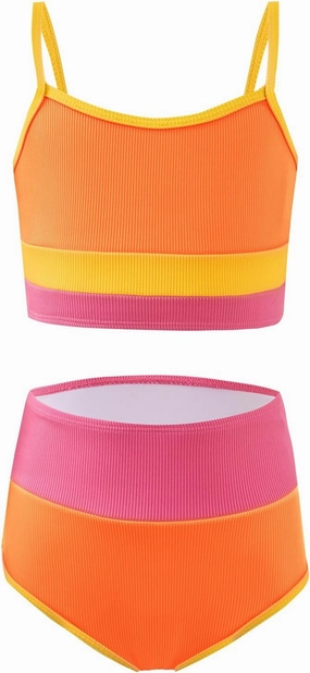Haloumoning Girls Swimsuits Bikini Set Adjustable Straps Two Piece Color Block Girls' Swimwear with Chest Pad 5-14 Years