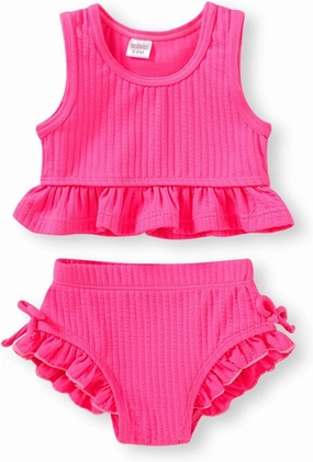 HAPPYMA Baby Swimsuit Toddler Girl Bathing Suit Summer Solid Color Bikini Set Beach Two Piece Swim Wear