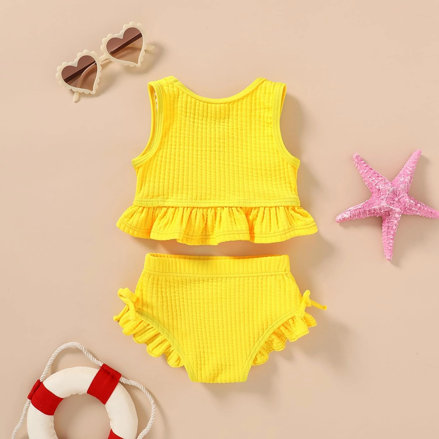 HAPPYMA Baby Swimsuit Toddler Girl Bathing Suit Summer Solid Color Bikini Set Beach Two Piece Swim Wear