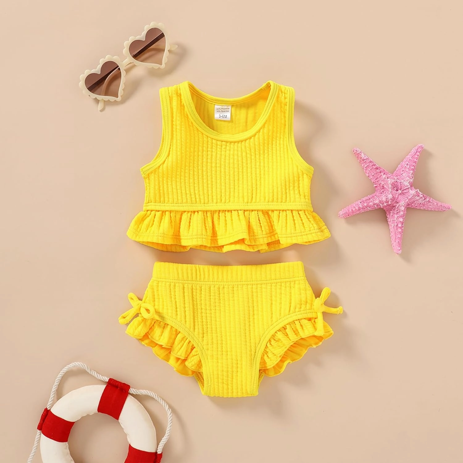 HAPPYMA Baby Swimsuit Toddler Girl Bathing Suit Summer Solid Color Bikini Set Beach Two Piece Swim Wear