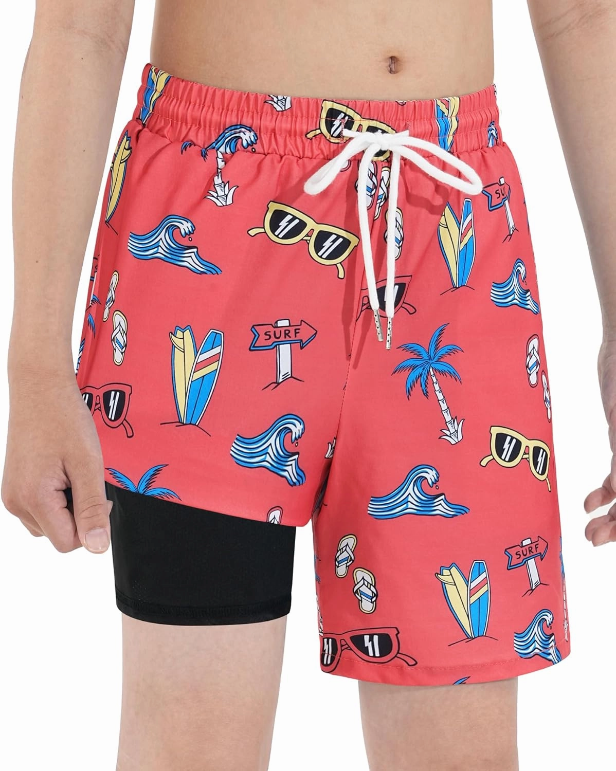 HASMES Boys Swim Trunks with Compression Liner Kids Bathing Suit Quick Dry Board Shorts Swimsuit for Teen 5-14Y