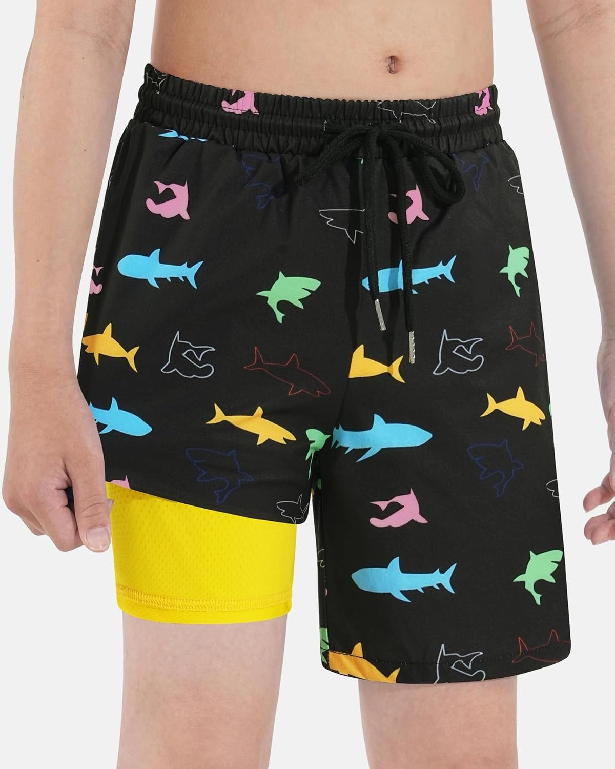 HASMES Boys Swim Trunks with Compression Liner Kids Bathing Suit Quick Dry Board Shorts Swimsuit for Teen 5-14Y
