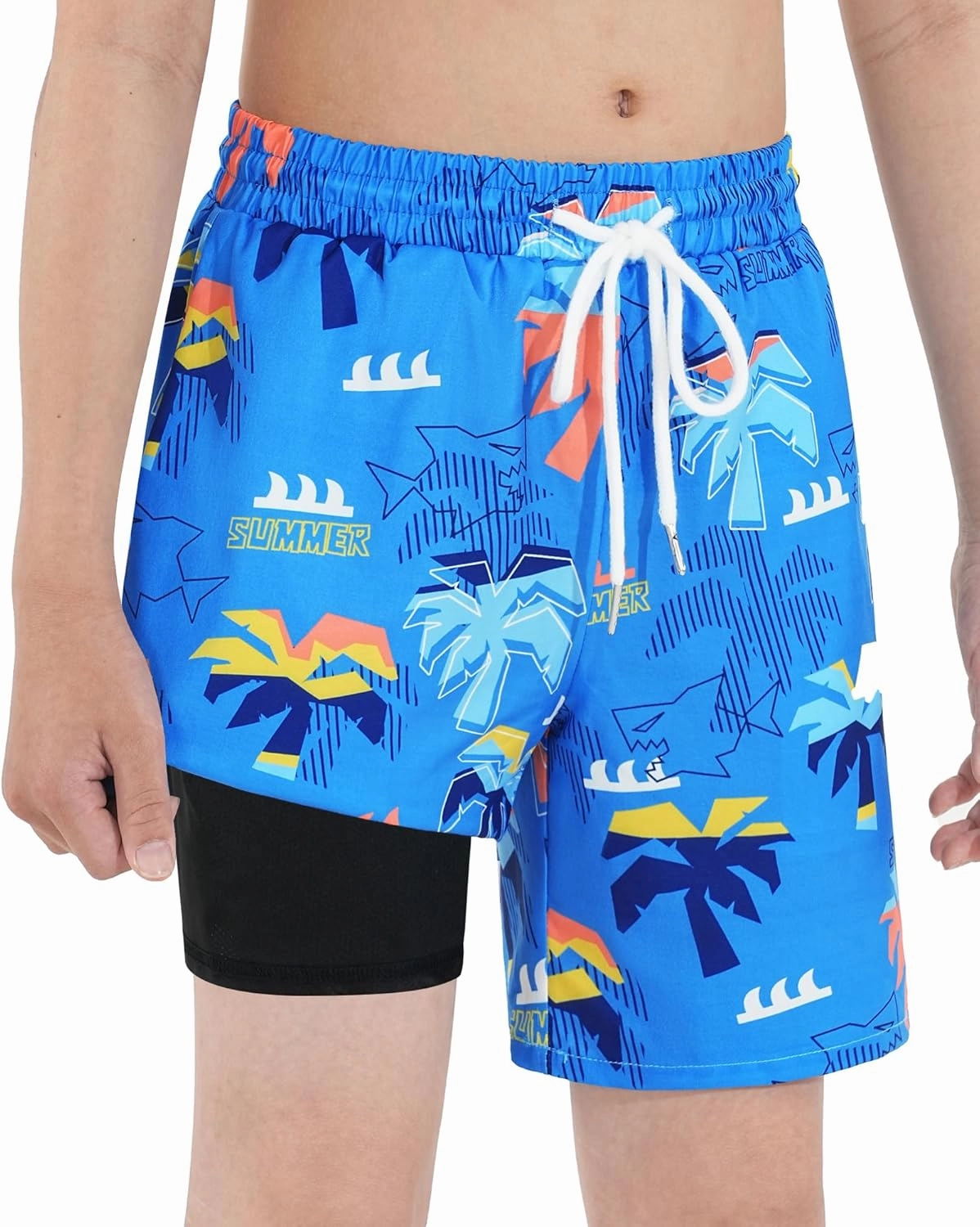 HASMES Boys Swim Trunks with Compression Liner Kids Bathing Suit Quick Dry Board Shorts Swimsuit for Teen 5-14Y