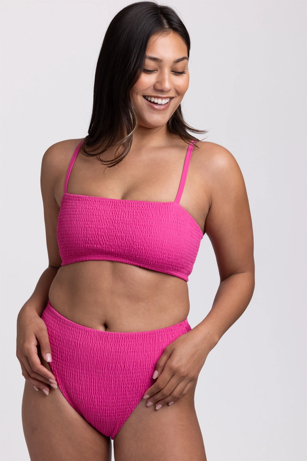 Hazel Smocked Bikini Bottom - Snapdragon
