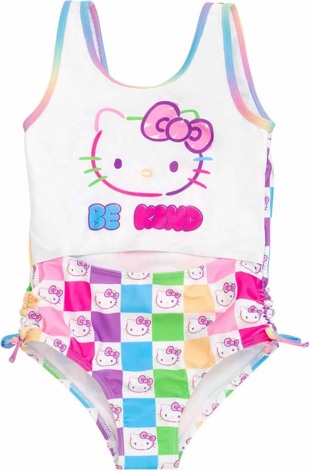 Hello Kitty Rainbow Girls UPF 50  One Piece Bathing Suit Little Kid to Big Kid Sizes (4-14-16)