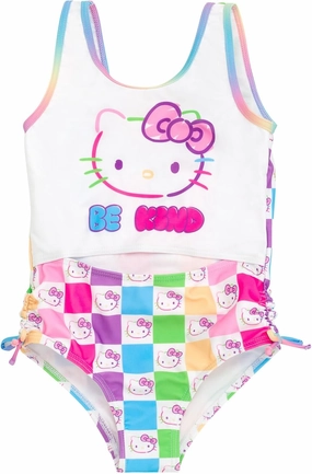 Hello Kitty Rainbow Girls UPF 50  One Piece Bathing Suit Little Kid to Big Kid Sizes (4-14-16)