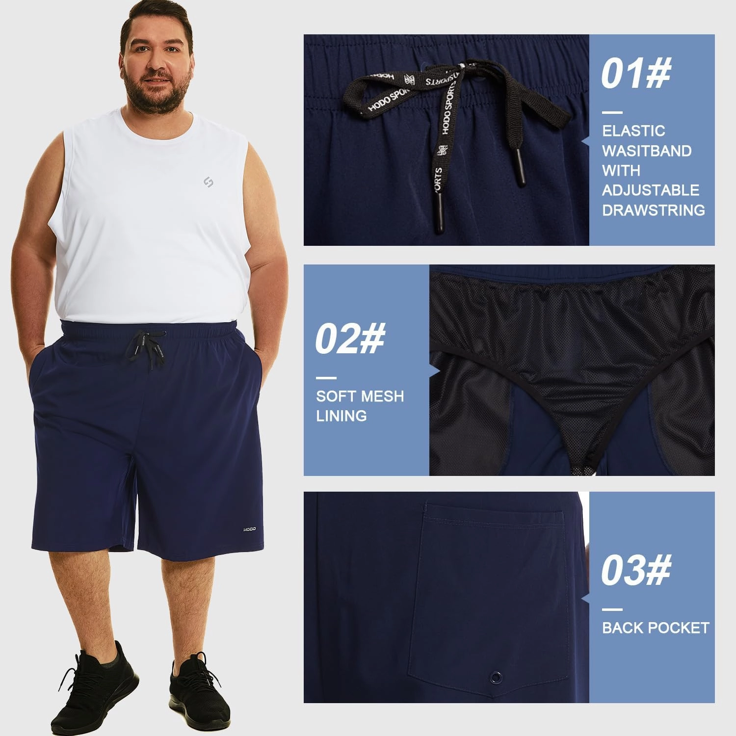 HOdo Mens Big and Tall Swim Trunks 11 inch with Mesh Liner 2X-7X